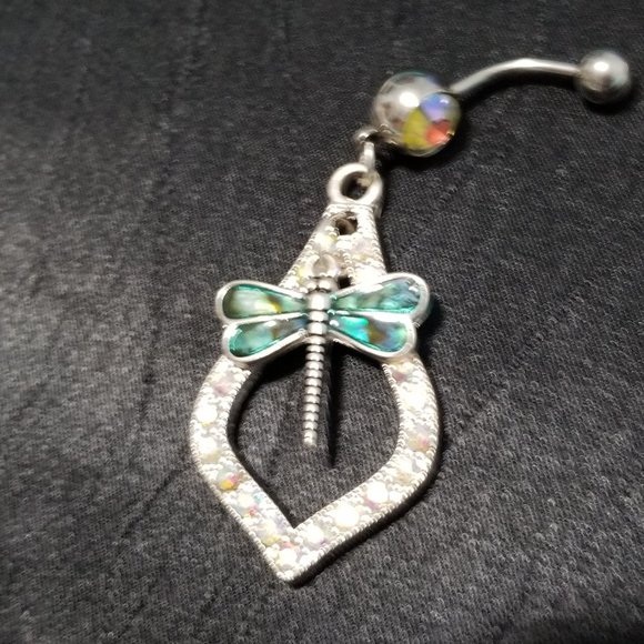 New Handcrafted Abalone Shell Dragonfly Belly Ring 14G - Picture 3 of 4